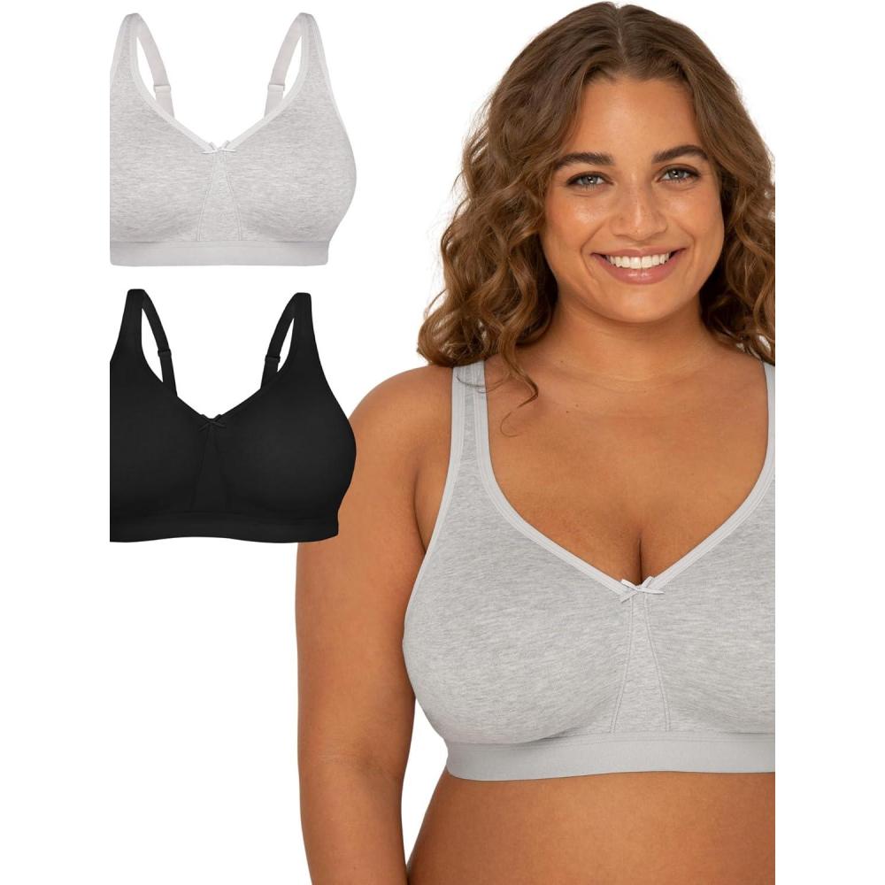 image:imageFruit of The Loom Womens Plus Size Wireless Cotton BraHeather GreyBlack Hue