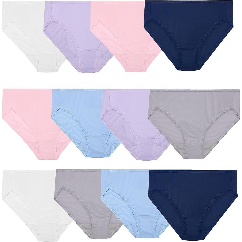 image:imageFruit of the Loom Womens Lightweight Microfiber Underwear Smooth Under Clothes Available in Plus SizeHi Cut 12 Pack BluePinkGrey
