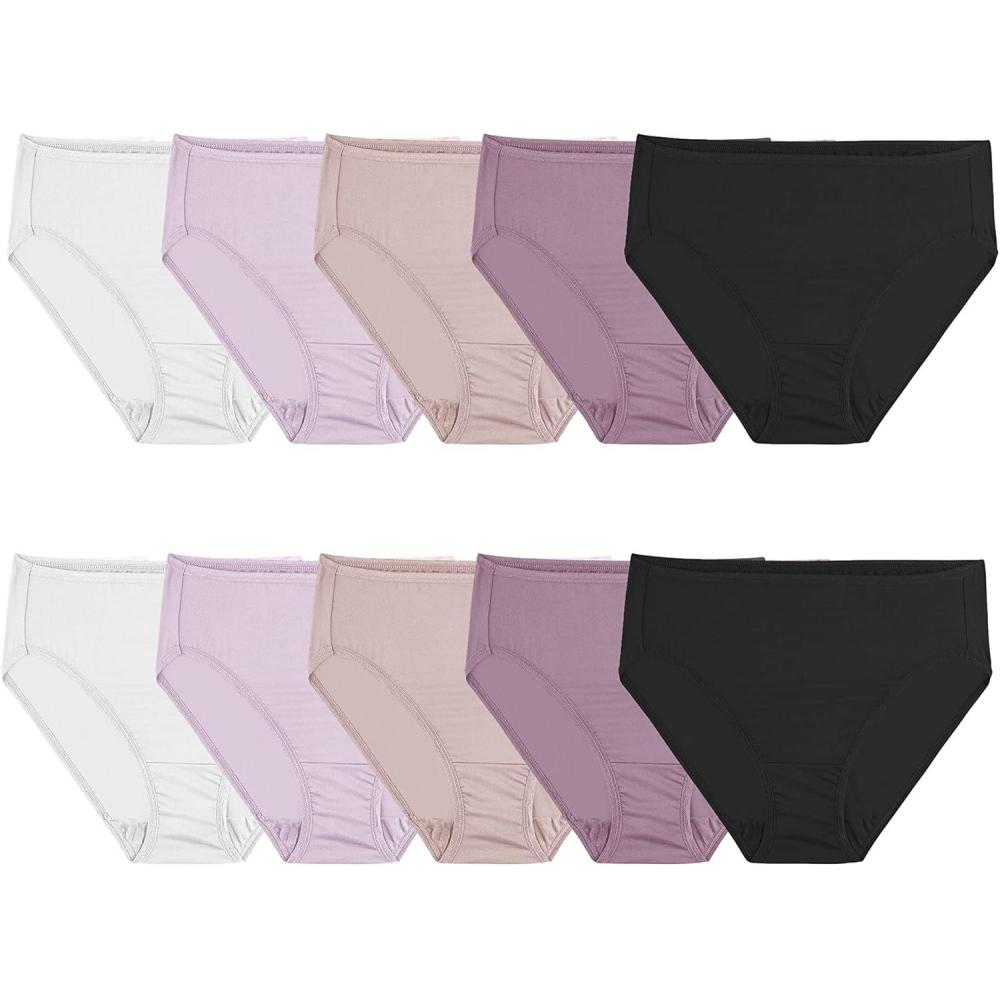 image:imageFruit of the Loom Womens Lightweight Microfiber Underwear Smooth Under Clothes Available in Plus SizePlus Size Hi Cut 10 Pack BlackWhitePurple