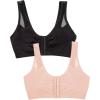 Fruit of The Loom Womens Comfort Front Close Sport Bra with Mesh Straps(Black Hue/Sand)