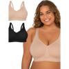 Fruit of The Loom Womens Plus Size Wireless Cotton Bra(Sand/Black Hue)