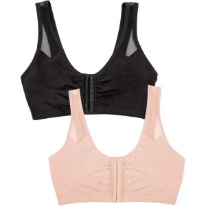 Fruit of The Loom Womens Comfort Front Close Sport Bra with Mesh Straps(Black Hue/Sand)