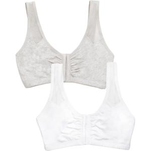 Fruit of The Loom Womens Comfort Front Close Sport Bra with Mesh Straps(Heather Grey/White)