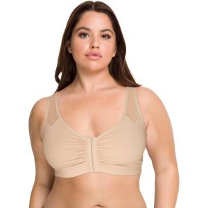 Fruit of The Loom Womens Comfort Front Close Sport Bra with Mesh Straps(Sand)