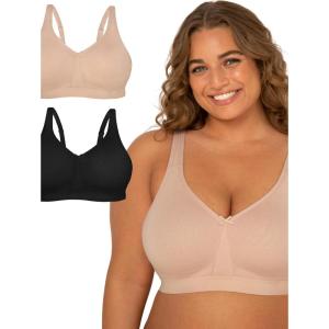 Fruit of The Loom Womens Plus Size Wireless Cotton Bra(Sand/Black Hue)