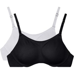 Fruit of the Loom Breathable Cami Bra with Convertible Straps 2 Pack – White/Black 36B