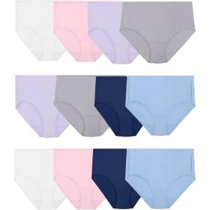 Fruit of the Loom Women’s Lightweight Microfiber Underwear, Smooth Under Clothes, Available in Plus Size(Brief – 12 Pack – Blue/Pink/Grey)