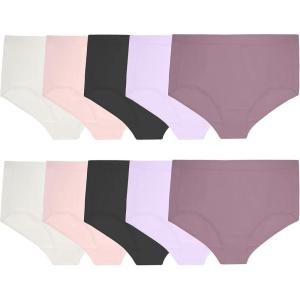 Fruit of the Loom Women’s Lightweight Microfiber Underwear, Smooth Under Clothes, Available in Plus Size(Plus Size Brief – 10 Pack – Black/White/Purple)
