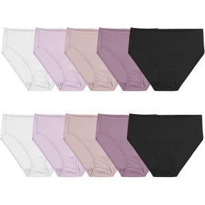 Fruit of the Loom Women’s Lightweight Microfiber Underwear, Smooth Under Clothes, Available in Plus Size(Plus Size Hi Cut – 10 Pack – Black/White/Purple)