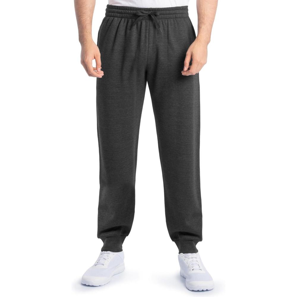 image:imageFruit of The Loom Eversoft Fleece Joggers with Pockets Relaxed Fit Moisture Wicking Breathable Tapered SweatpantsCotton Blend  Black Heather