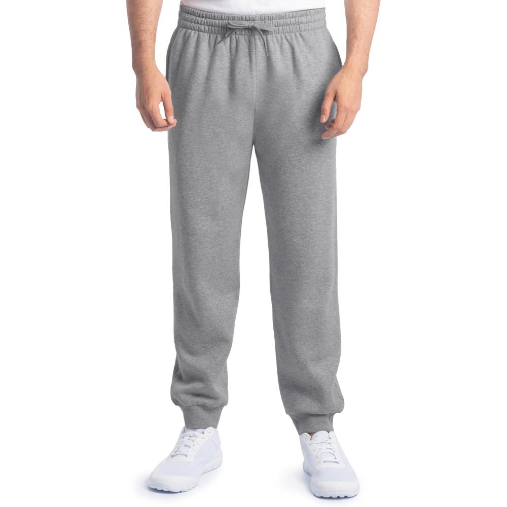 image:imageFruit of The Loom Eversoft Fleece Joggers with Pockets Relaxed Fit Moisture Wicking Breathable Tapered SweatpantsCotton Blend Grey Heather