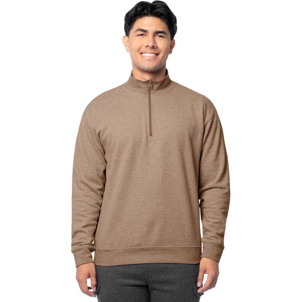 image:imageFruit of the Loom Mens Fleece QuarterZip Pullover SweatshirtBrown Heather