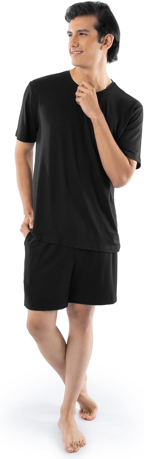 image:imageFruit of the Loom Mens 360 Stretch Short Sleeve Shirt and Shorts Pajama Sleep SetBlack