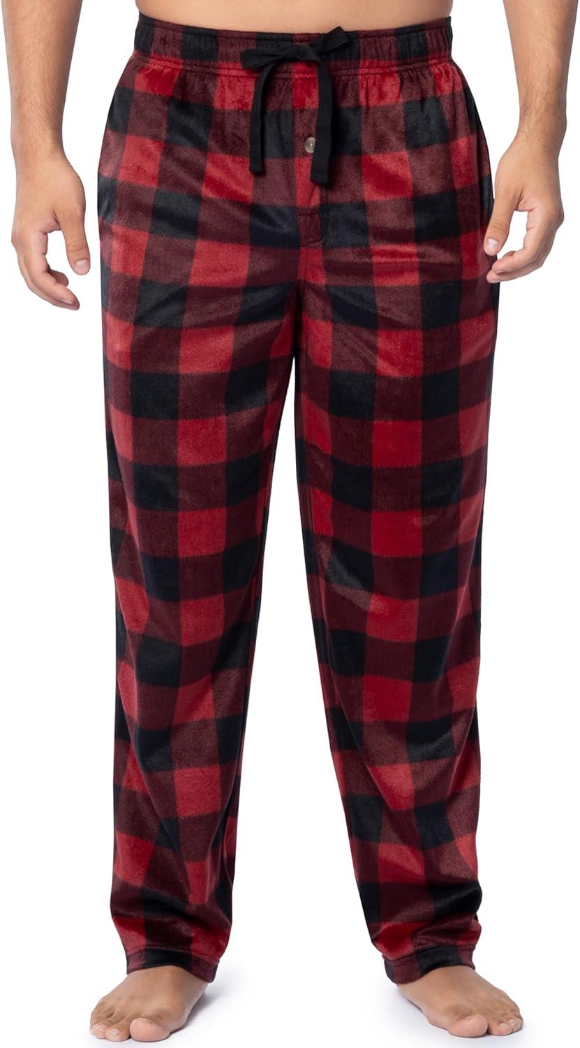 image:imageFruit of the Loom Mens Microsuede Fleece Sleep Pajama Pants 2packBlack PlaidRed Check