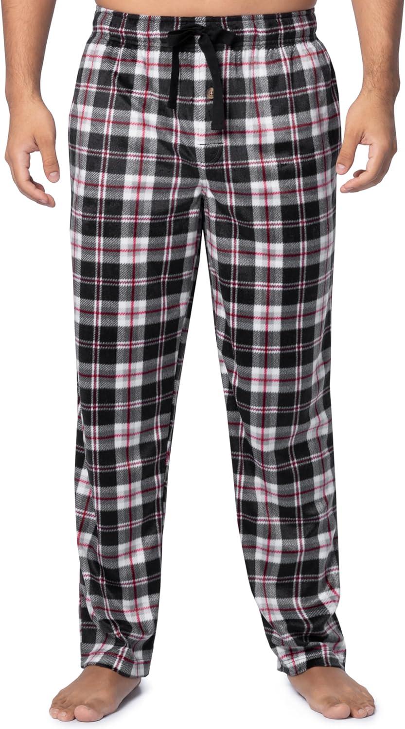 image:imageFruit of the Loom Mens Microsuede Fleece Sleep Pajama Pants 2packBlack PlaidRed Check