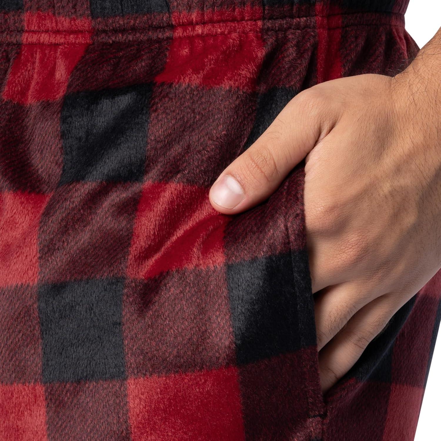 image:imageFruit of the Loom Mens Microsuede Fleece Sleep Pajama Pants 2packBlack PlaidRed Check