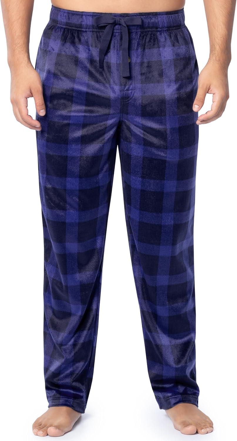 image:imageFruit of the Loom Mens Microsuede Fleece Sleep Pajama Pants 2packBlue PlaidNavy Check