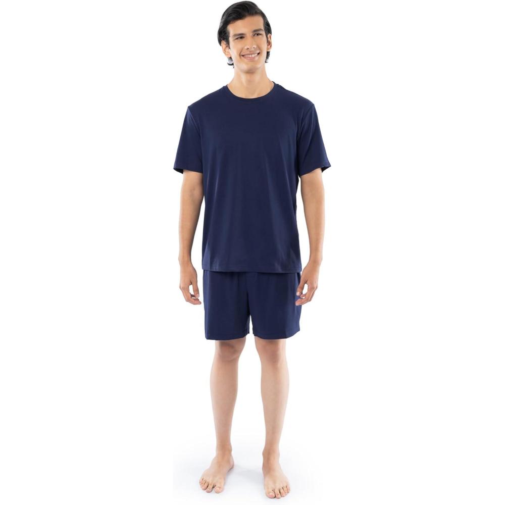 image:imageFruit of the Loom Mens 360 Stretch Short Sleeve Shirt and Shorts Pajama Sleep SetNavy