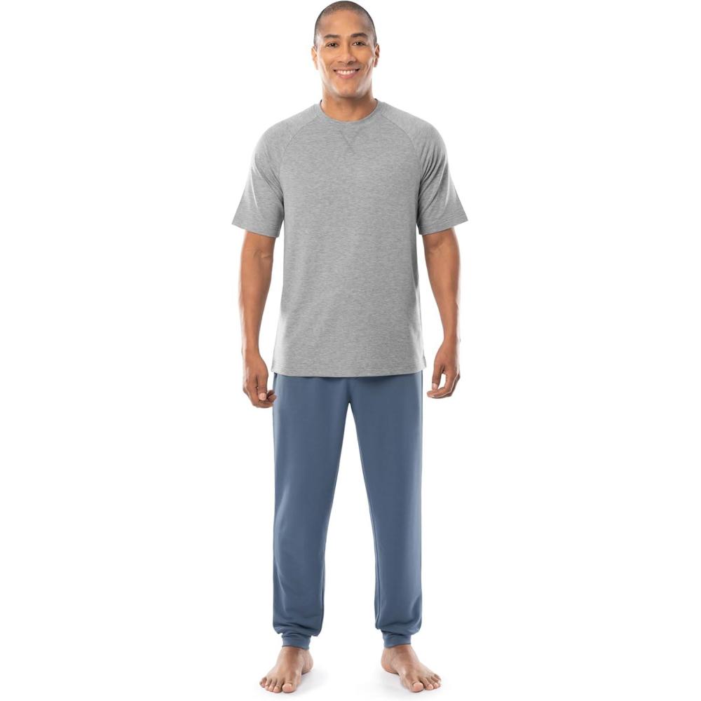 image:imageFruit of the Loom Mens French Terry Top and Jogger Sleep Pajama SetHeather GreyBlue