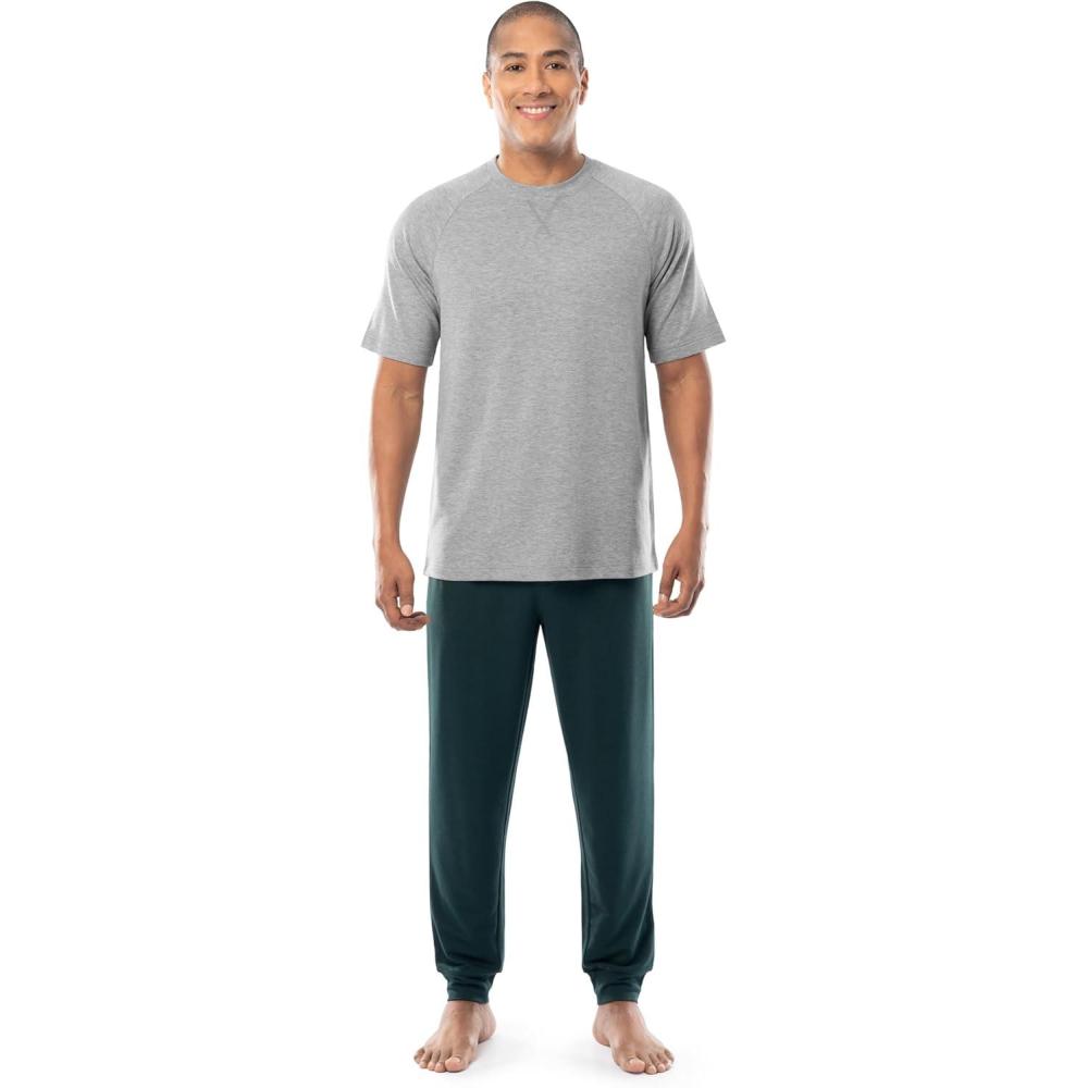 image:imageFruit of the Loom Mens French Terry Top and Jogger Sleep Pajama SetHeather GreyGreen