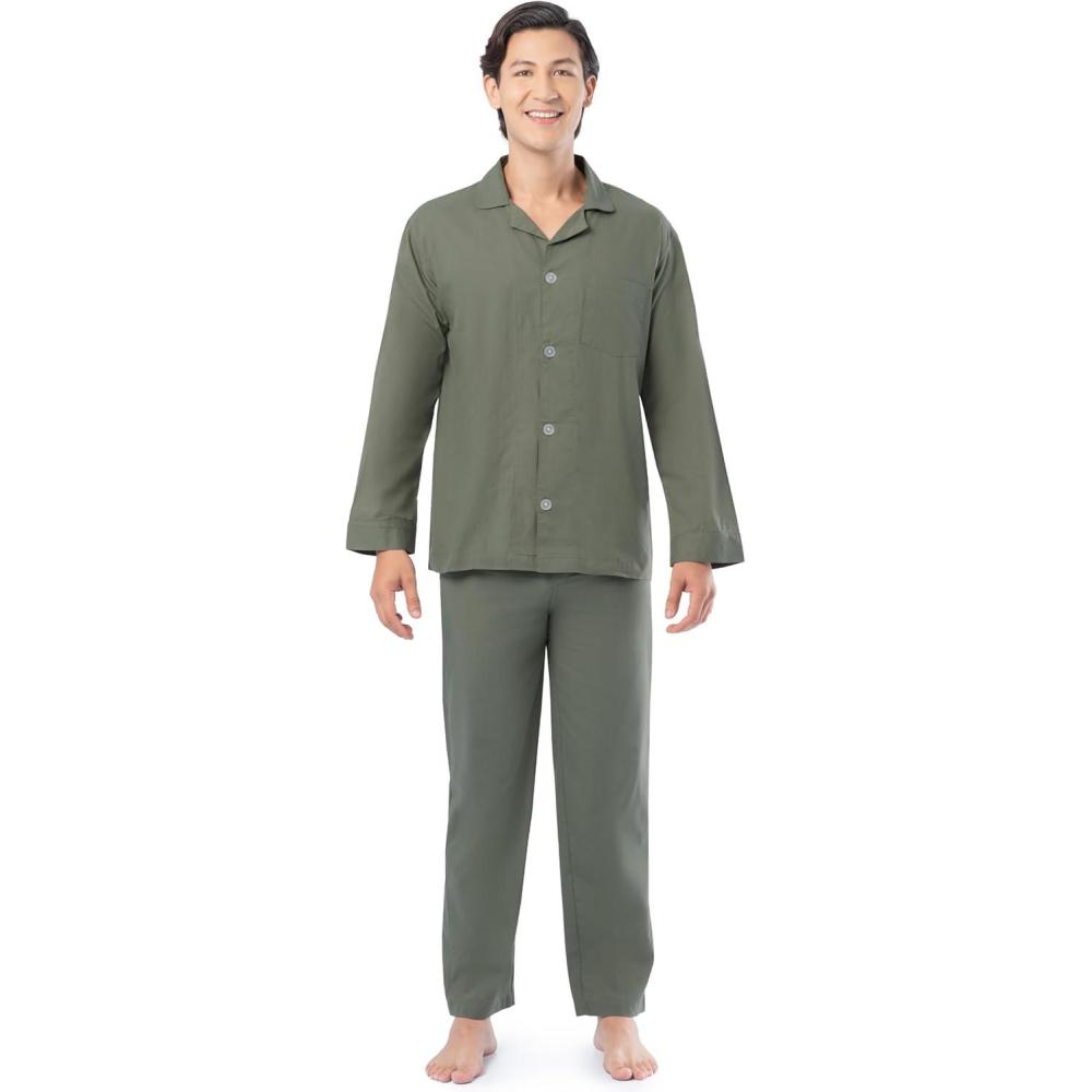 image:imageFruit of the Loom Mens Long Sleeve Broadcloth Pajama SetGreen