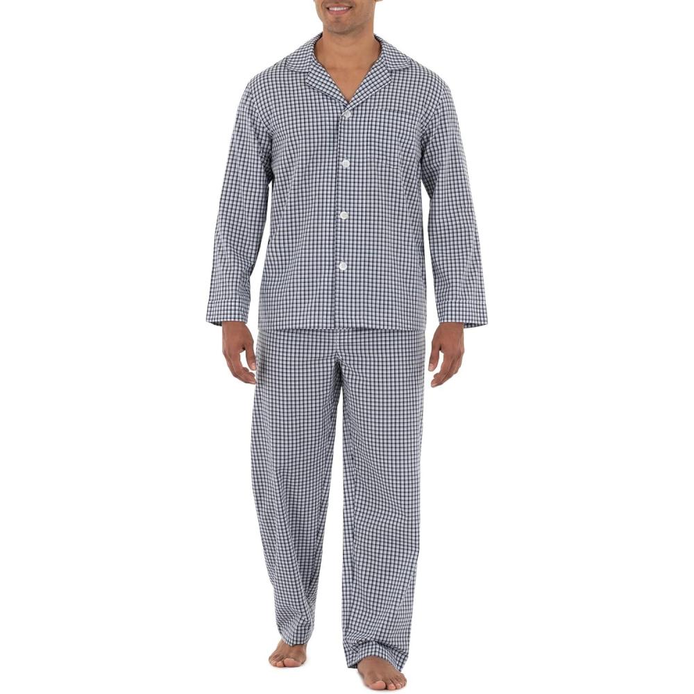 image:imageFruit of the Loom Mens Long Sleeve Broadcloth Pajama SetNavyWhite Check
