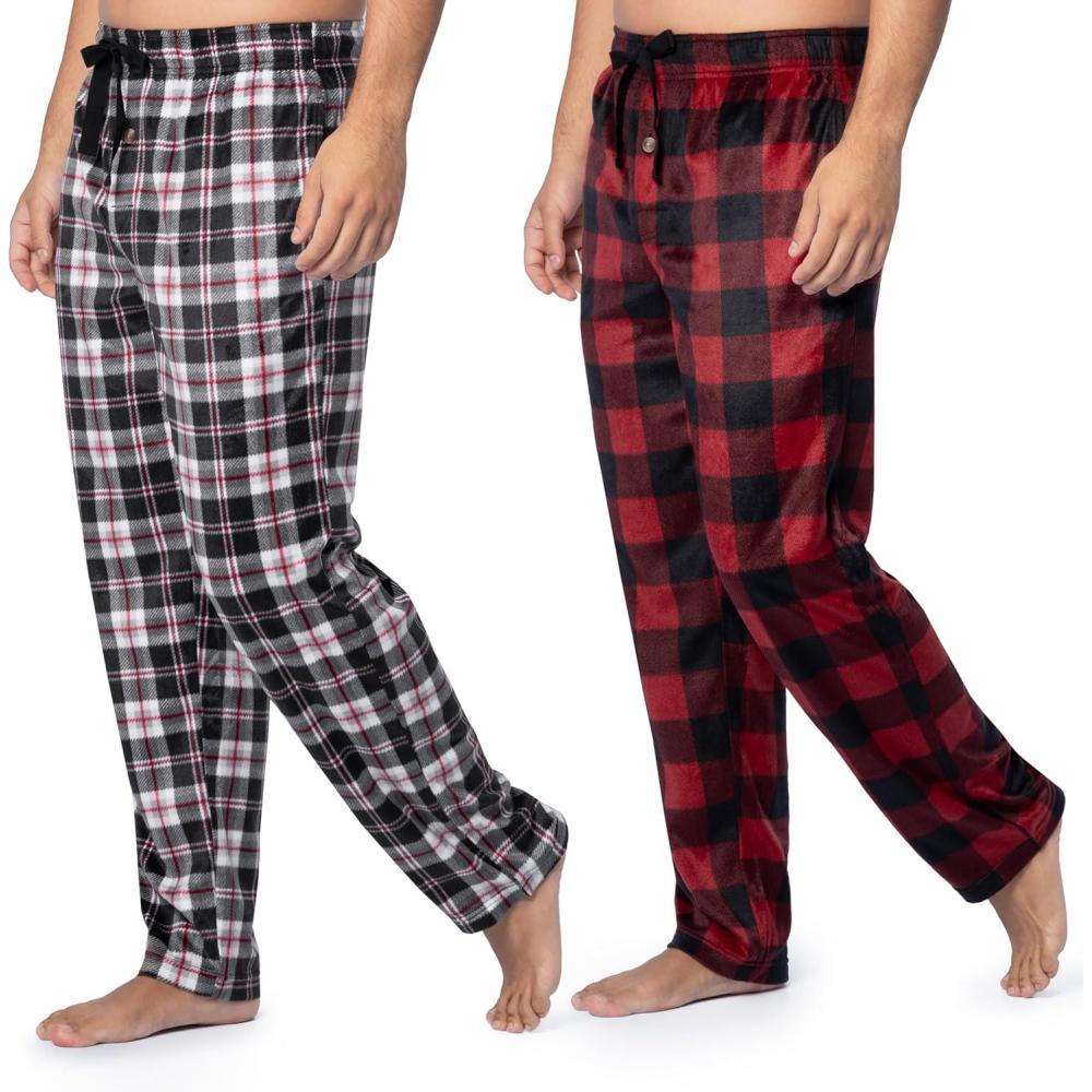 image:imageFruit of the Loom Mens Microsuede Fleece Sleep Pajama Pants 2packBlack PlaidRed Check
