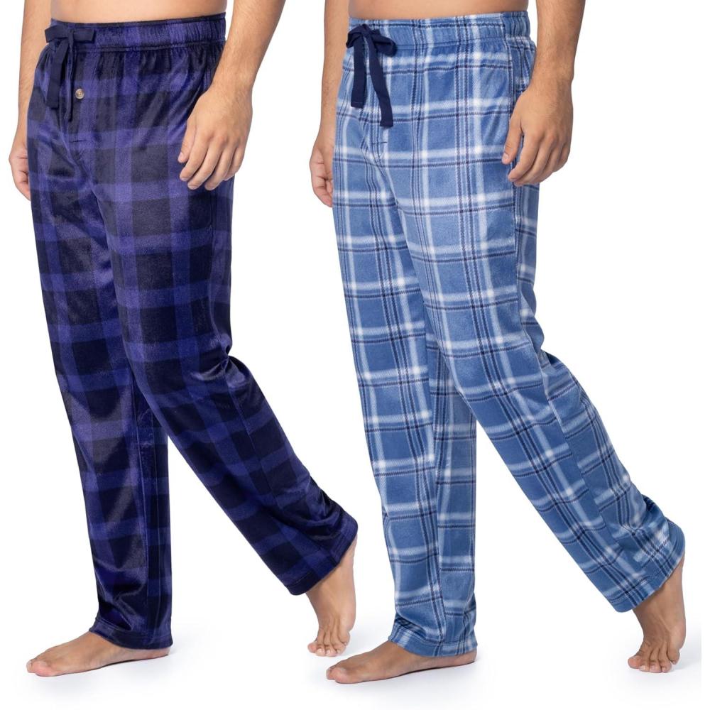 image:imageFruit of the Loom Mens Microsuede Fleece Sleep Pajama Pants 2packBlue PlaidNavy Check