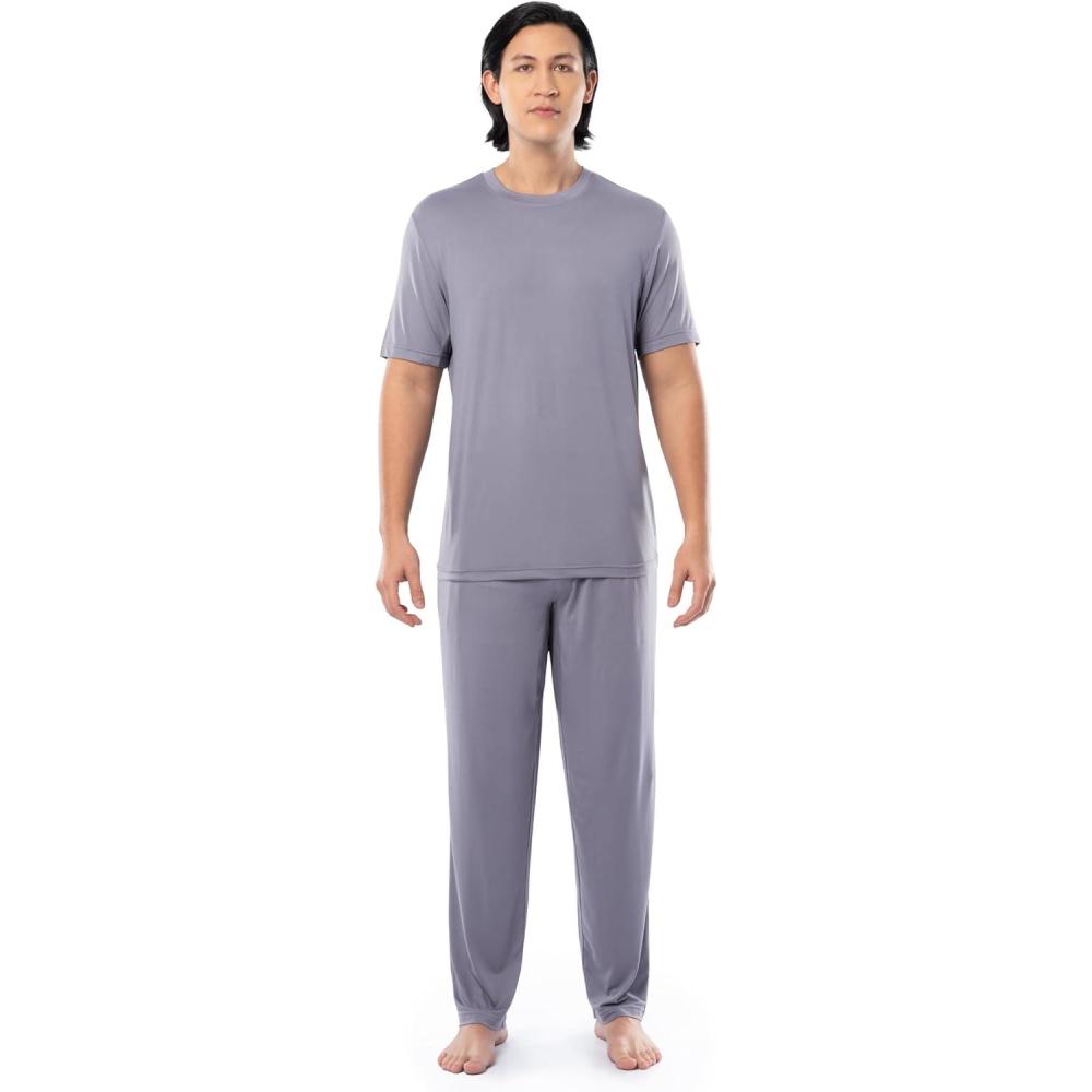 image:imageFruit of the Loom mens Stretch Mesh Jersey Top and Pant Sleep Pajama SetGrey Heather