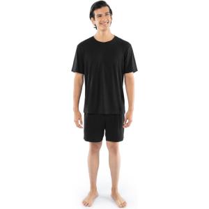 Fruit of the Loom Men’s 360 Stretch Short Sleeve Shirt and Shorts Pajama Sleep Set(Black)