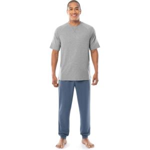 Fruit of the Loom Men’s French Terry Top and Jogger Sleep Pajama Set(Heather Grey/Blue)