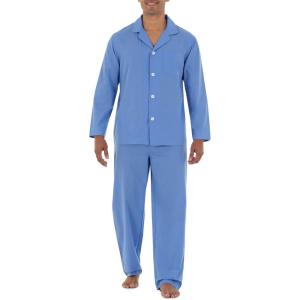 Fruit of the Loom Men’s Long Sleeve Broadcloth Pajama Set(Azure Blue)