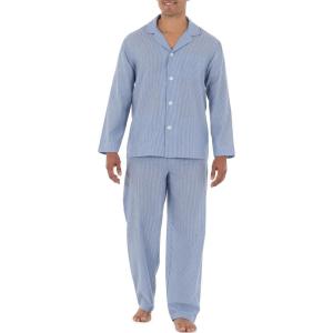 Fruit of the Loom Men’s Long Sleeve Broadcloth Pajama Set(Blue Stripe)