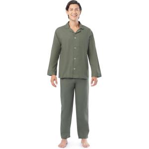 Fruit of the Loom Men’s Long Sleeve Broadcloth Pajama Set(Green)