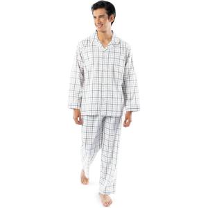 Fruit of the Loom Men’s Long Sleeve Broadcloth Pajama Set(Natural/Green Plaid)