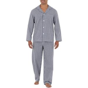 Fruit of the Loom Men’s Long Sleeve Broadcloth Pajama Set(Navy/White Check)
