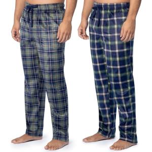 Fruit of the Loom Men’s Microsuede Fleece Sleep Pajama Pants, 2-pack(Navy/Green Plaid)