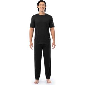 Fruit of the Loom mens Stretch Mesh Jersey Top and Pant Sleep Pajama Set(Black)