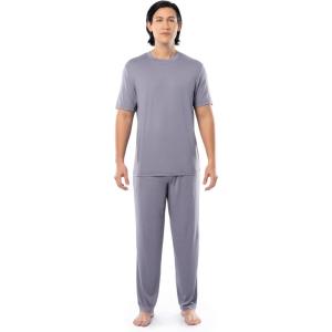 Fruit of the Loom mens Stretch Mesh Jersey Top and Pant Sleep Pajama Set(Grey Heather)