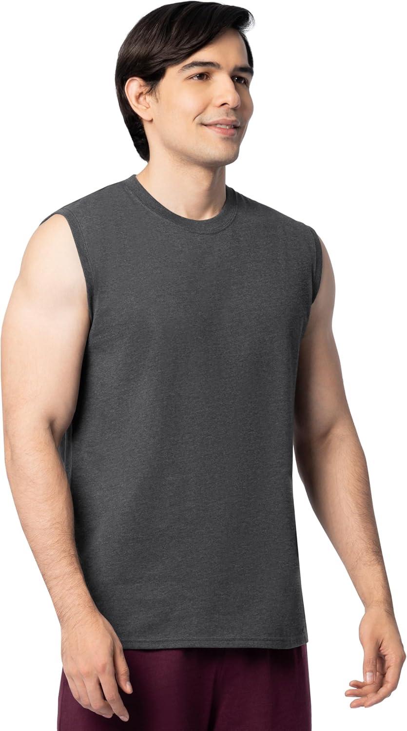 image:imageFruit of The Loom Mens Eversoft Cotton Sleeveless T Shirts Breathable amp Moisture Wicking with Odor Control Sizes S4XMuscle 2 Pack Black Heather