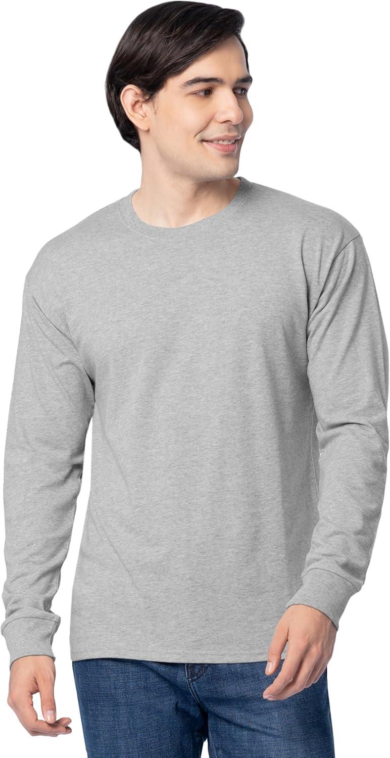 image:imageFruit of The Loom Mens Eversoft Cotton Long Sleeve T Shirts Breathable amp Moisture Wicking with Odor ControlLong Sleeve Grey Heather