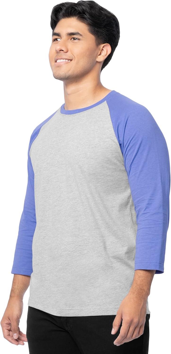 image:imageFruit of The Loom Mens Raglan 34 Sleeve Colorblock TShirtLight Grey HeatherBaja Blue