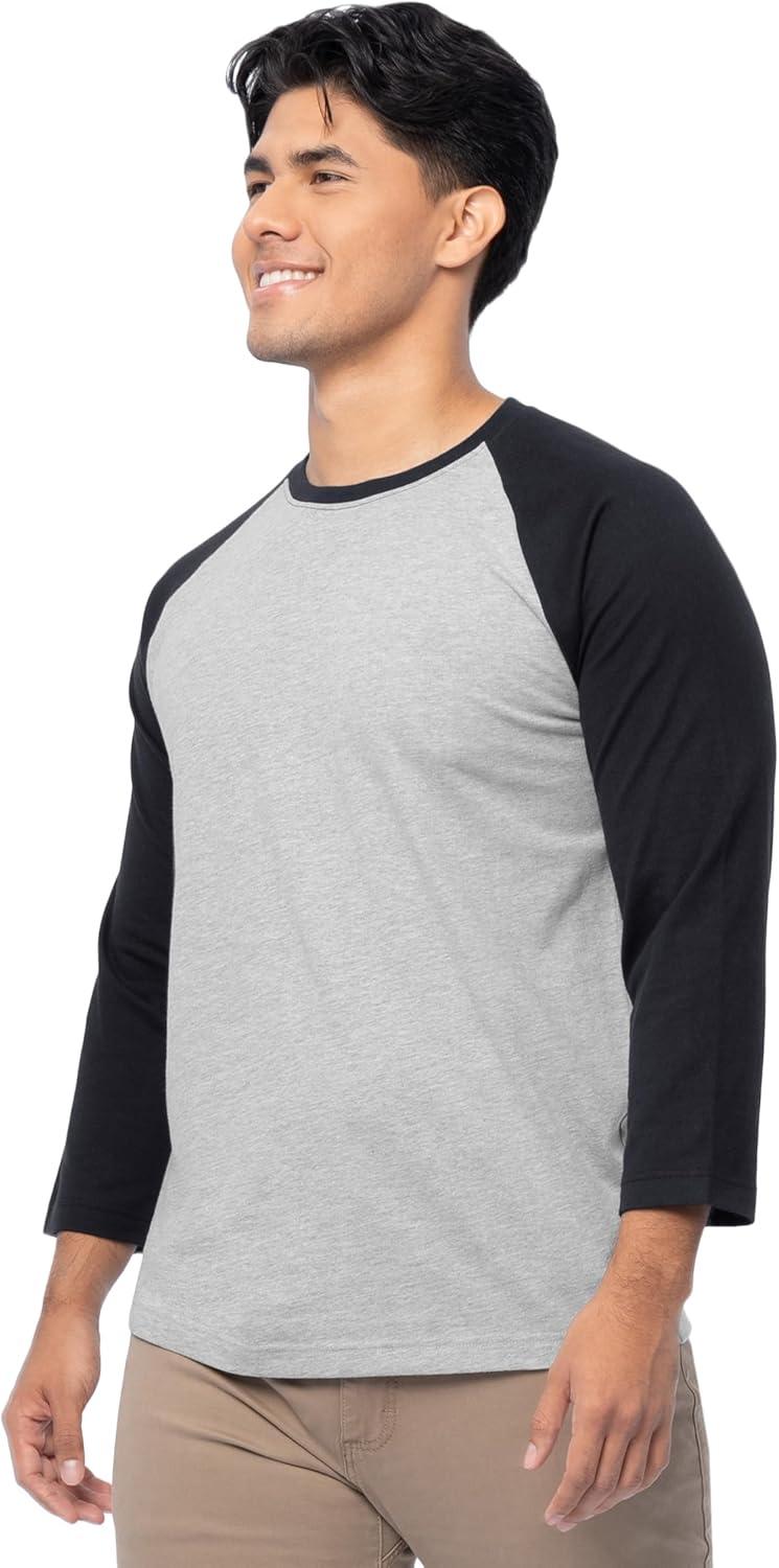 image:imageFruit of The Loom Mens Raglan 34 Sleeve Colorblock TShirtLight Grey HeatherBlack