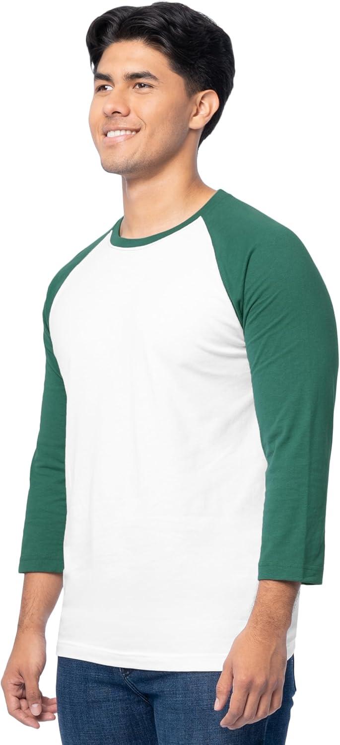image:imageFruit of The Loom Mens Raglan 34 Sleeve Colorblock TShirtWhiteGreen