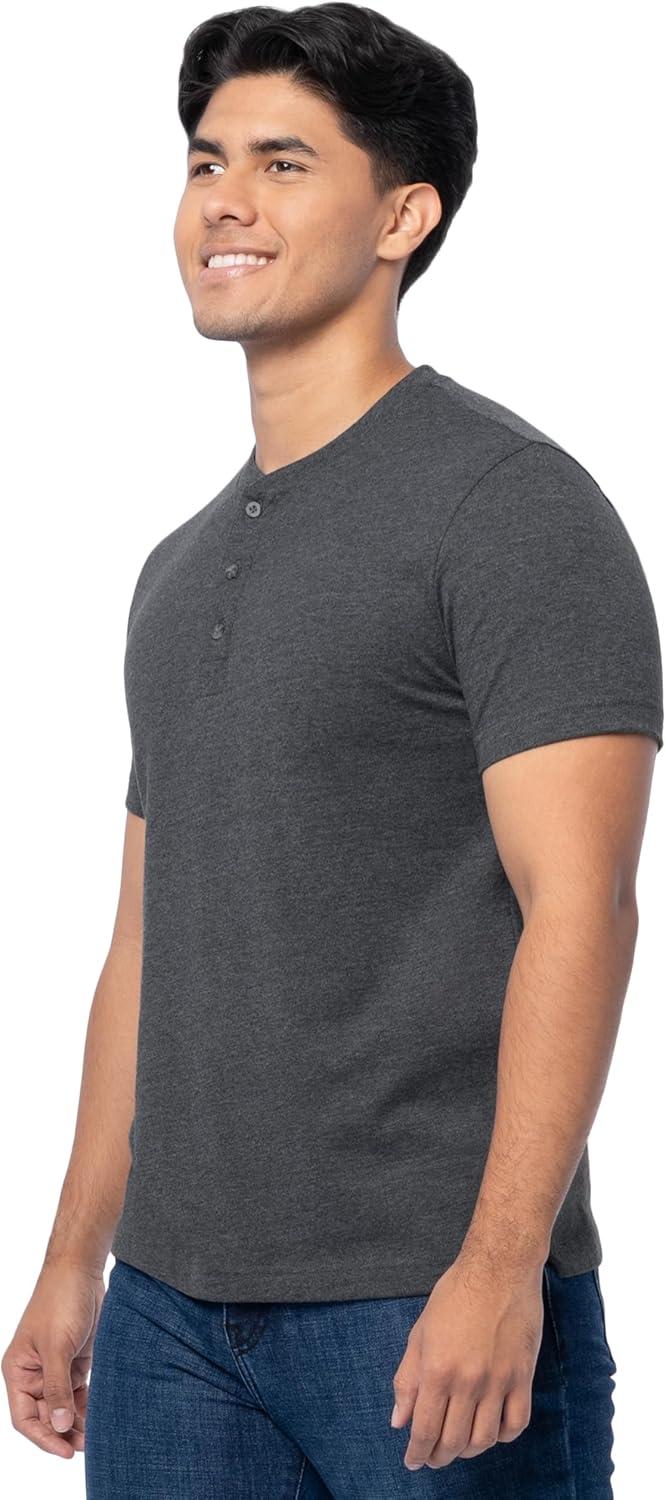 image:imageFruit of The Loom Mens Short Sleeve Henley TShirtBlack Heather