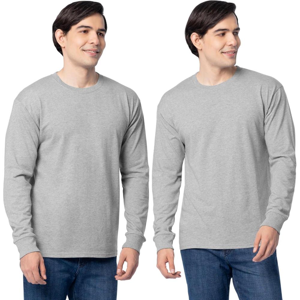 image:imageFruit of The Loom Mens Eversoft Cotton Long Sleeve T Shirts Breathable amp Moisture Wicking with Odor ControlLong Sleeve Grey Heather