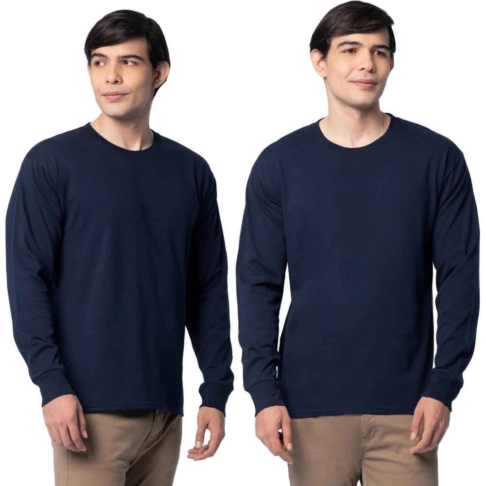 image:imageFruit of The Loom Mens Eversoft Cotton Long Sleeve T Shirts Breathable amp Moisture Wicking with Odor ControlLong Sleeve  Navy