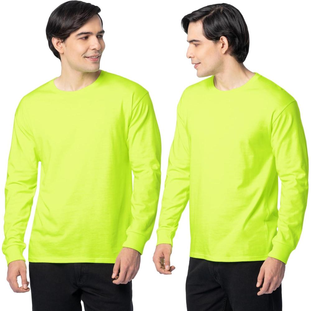 image:imageFruit of The Loom Mens Eversoft Cotton Long Sleeve T Shirts Breathable amp Moisture Wicking with Odor ControlLong Sleeve Safety Green