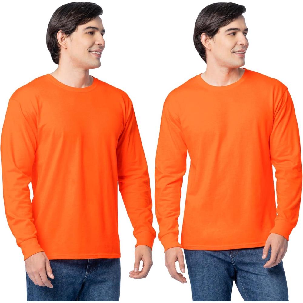 image:imageFruit of The Loom Mens Eversoft Cotton Long Sleeve T Shirts Breathable amp Moisture Wicking with Odor ControlLong Sleeve  Safety Orange