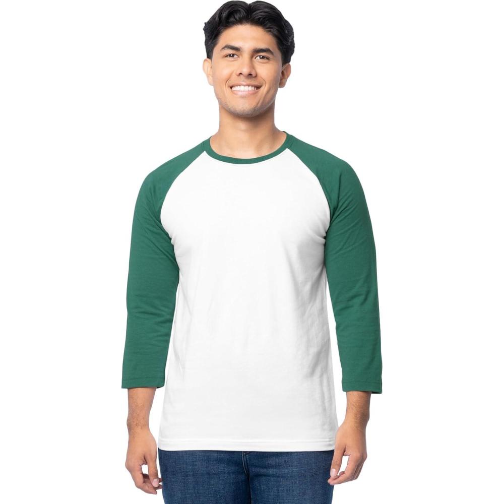 image:imageFruit of The Loom Mens Raglan 34 Sleeve Colorblock TShirtWhiteGreen